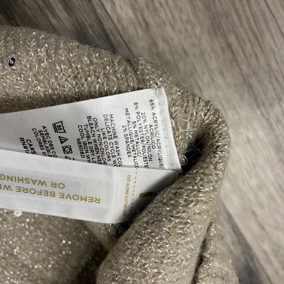 ANN TAYLOR LOFT V-Neck Pullover Tan Sequin Knit Sweater Women's Size Medium - Picture 7 of 11